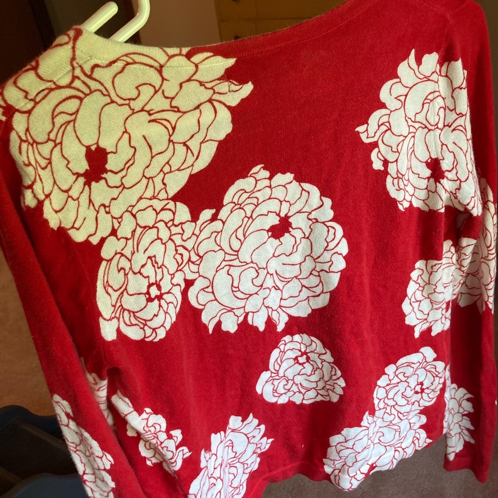 Old Navy red and white floral cardigan jacket